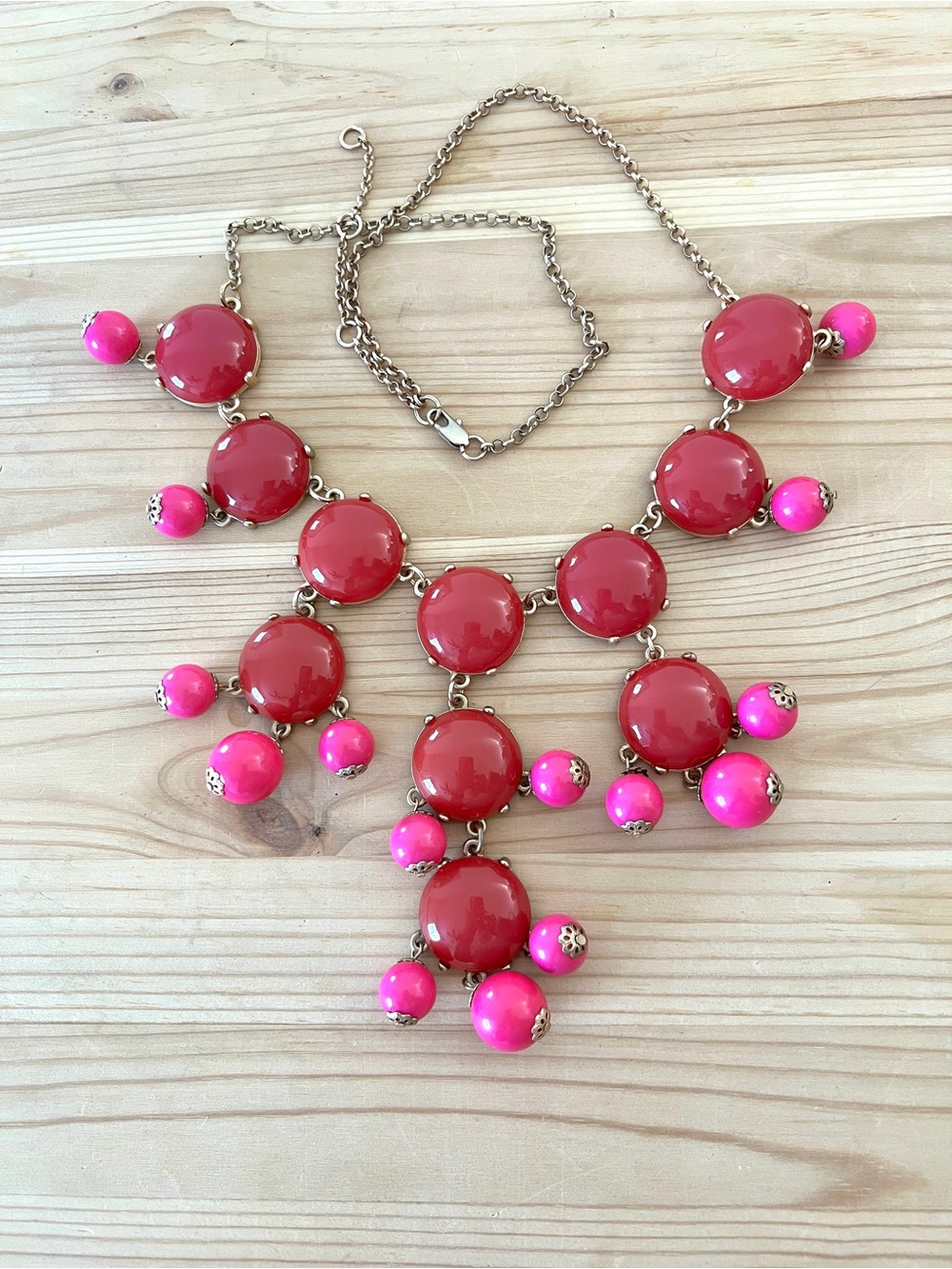 Vintage Y2K Statement Pink Beaded Bib Necklace - Women Jewelry